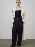unspoken Warm Wool Rabbit Silk Blend Tie Waist Straight Cut Minimal Commuter Long Coats