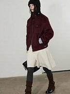 Lofi choose Insulated Cotton Padded Thick Red Stand Collar Loose Fit Commuter Bomber Jackets