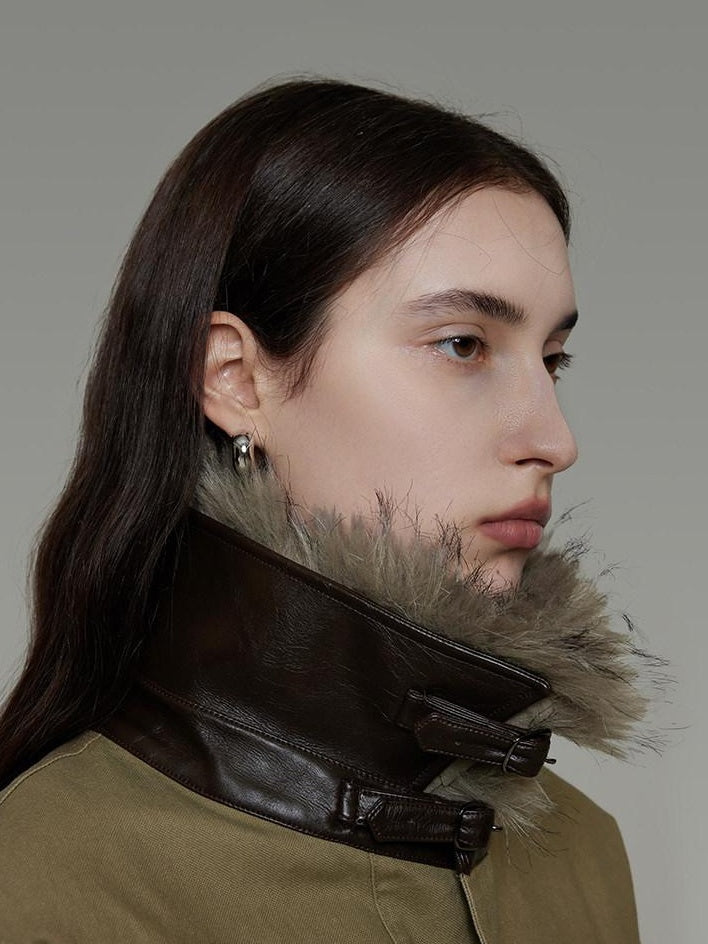 unspoken Thick Fleece Lined Fur Collar Loose Minimal Commuter Women Sage Puffer Jackets