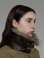 unspoken Thick Fleece Lined Fur Collar Loose Minimal Commuter Women Sage Puffer Jackets
