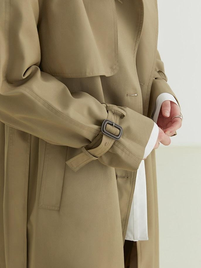 fano Minimalist Double Breasted Long Straight Fit Office Workwear Women Trench Coats