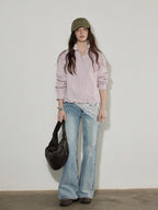Lofi choose Pure Cotton Loose Fit Plaid Button Front Turn Down Collar Office Women Blouses