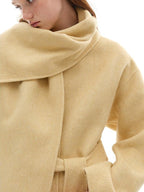 someone sometimes Minimalist Belted Roundneck Single Breasted 50 Percent Wool Yellow Wool Coats