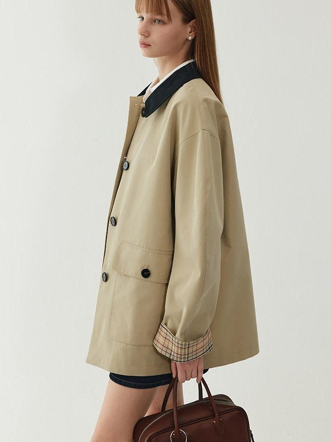 fano Patchwork Plaid Oversized Street Mid Length Cotton Blend Women Trench Coats