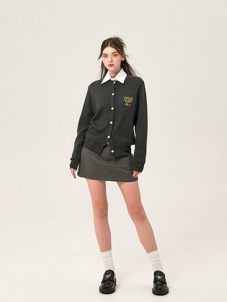 ikyou Embroidered V-neck Minimal Office Knit Button Front Long Sleeve Cardigans
