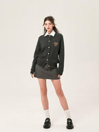 ikyou Embroidered V-neck Minimal Office Knit Button Front Long Sleeve Cardigans