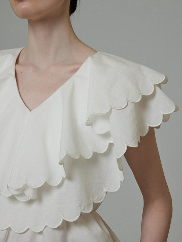 unspoken Breathable Cotton Blend Ruffle Collar Loose Minimal Commuter Women Blouses