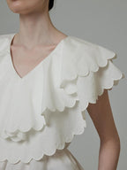 unspoken Breathable Cotton Blend Ruffle Collar Loose Minimal Commuter Women Blouses