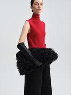 audreyyang Paris Red Slim 100 Percent Sheep Wool High Neck Sleeveless Off Shoulder Crop Tops