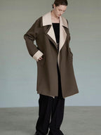 unspoken Single Breasted Straight Fit Commuter Artistic Women Dark Grey Green Long Coats