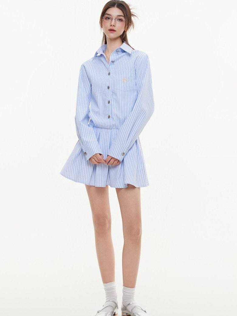 ikyou Breathable Embroidered High Waist A Line Office Blue Womens Midi Dresses
