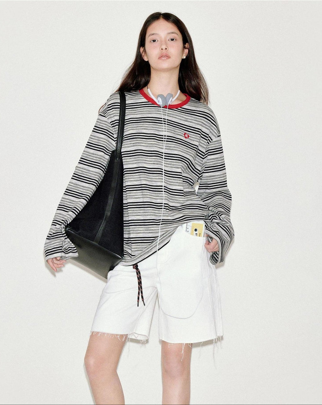 fano Moisture Wicking Casual Loose Patchwork Stripe Black Womens Long Sleeve T-Shirts