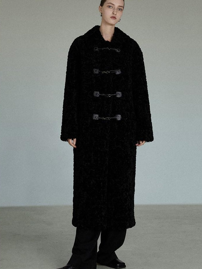 unspoken Thick Double Breasted Commuter Straight Fit Women Black Polyester Long Coats