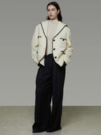 unspoken Lambswool Blend Tailored Loose Minimal Notch Collar Officewear Women Wool Coats