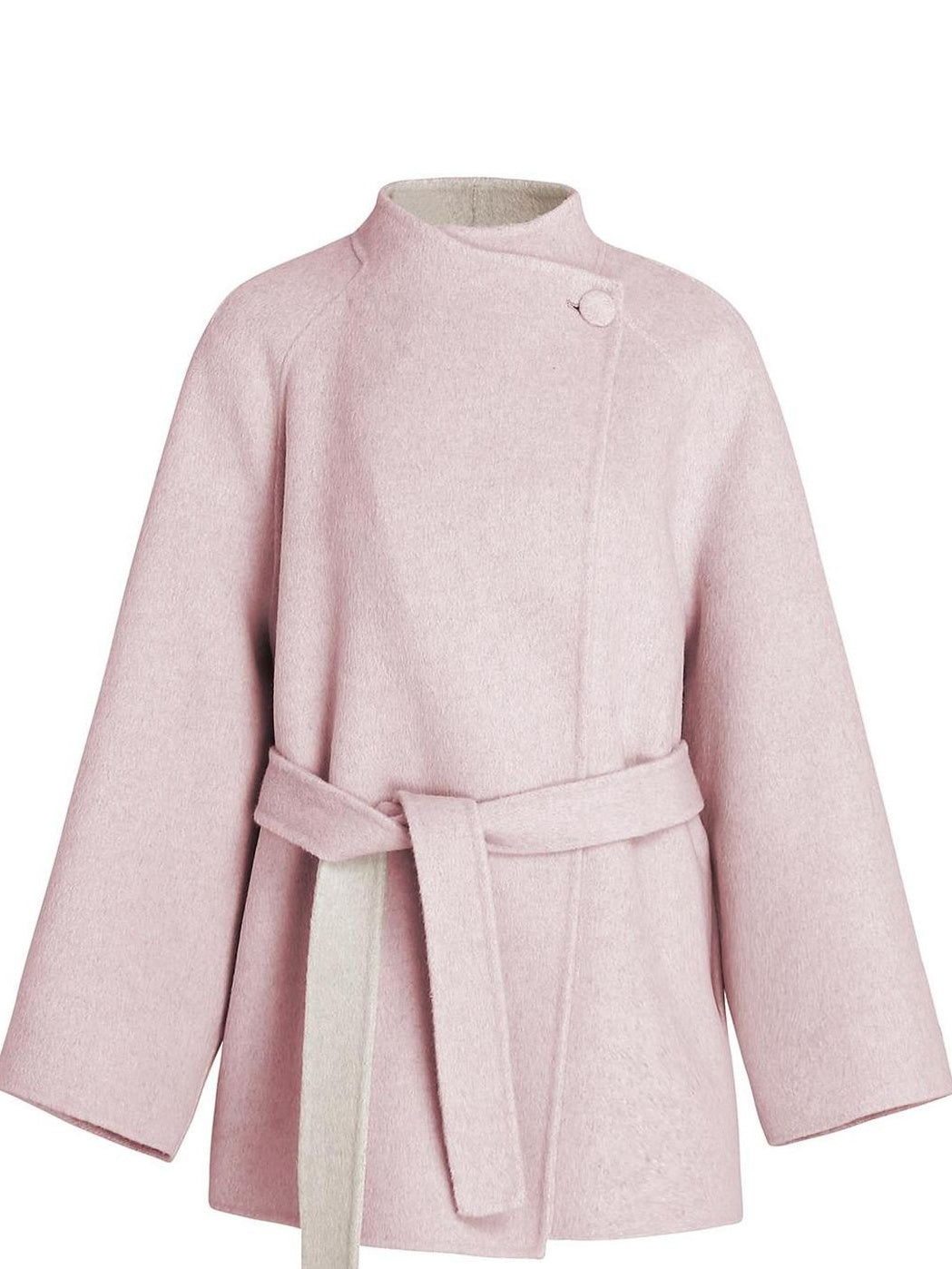 fano Soft 70 Wool Korean Straight Cut Lapel Tie Waist Women Pink Wool Coats