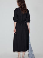 fano Flattering Tied Waist Workwear A Line V-neck Women Viscose Nylon Black Maxi Dresses
