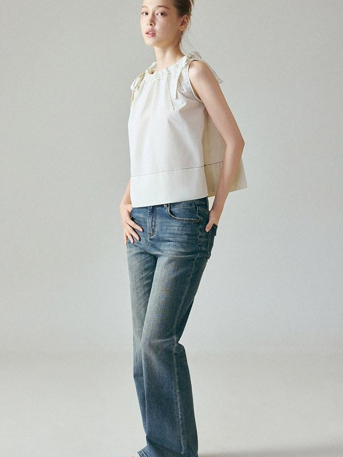 fano Light Blue Casual Relaxed Natural Waist Zip Fly Denim Straight Leg Jeans