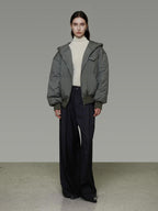 unspoken 90 White Duck Down Warm Loose Hooded Commuter Women Deep Gray Green Down Jackets