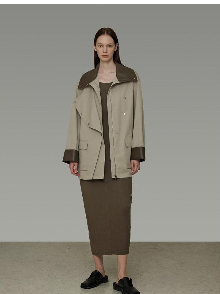 unspoken Pure Cotton Loose Mid Length Single Breasted Women Commuter Khaki Trench Coats