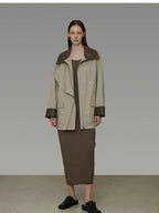 unspoken Pure Cotton Loose Mid Length Single Breasted Women Commuter Khaki Trench Coats