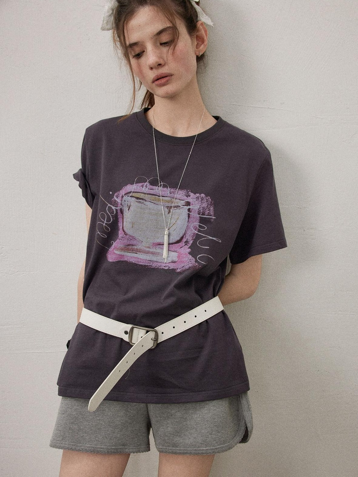 Lofi choose High Waist Loose Straight Leg Women Commuter Grey Casual Mini Shorts