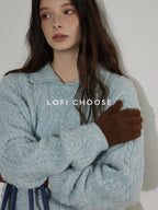 Lofi choose Cozy Thick Pullover Loose Fit Office Long Sleeve Knit Blue Charcoal Sweaters