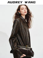 audreyyang Detachable Vintage Snake Print Pu Midlength Relaxed Womens Lapel Leather Jackets