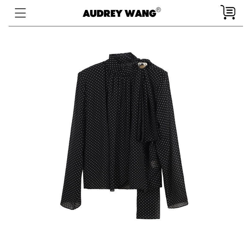 audreyyang_Shape_Retaining_Loose_Fit_Stand_Collar_Long_Sleeve_For_Women_Polka_Dot_Blouses_MISSTT
