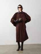 audreyyang Long Polyamide Patchwork Trench Decorative Tabs Women Black Trench Coats
