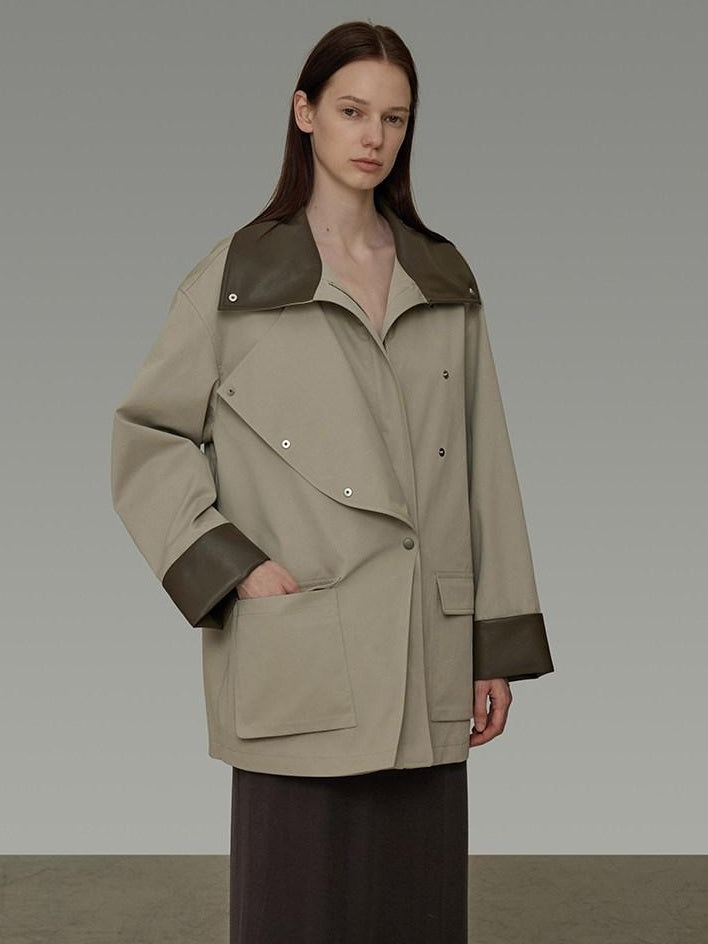 unspoken Pure Cotton Loose Mid Length Single Breasted Women Commuter Khaki Trench Coats