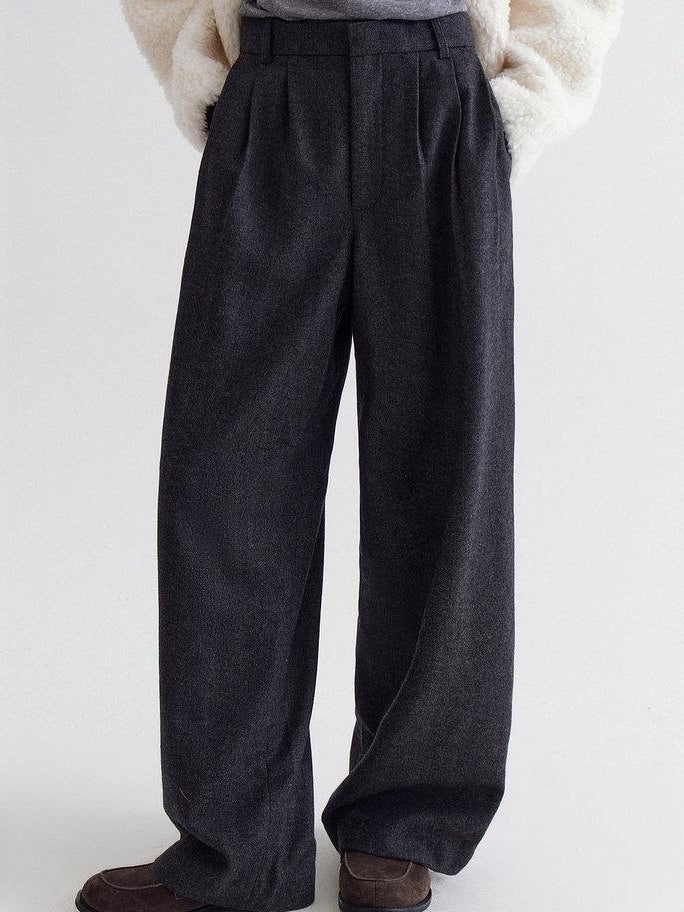 fano High Waist Minimalist Straight Leg Long Deep Gray Women Casual Pants