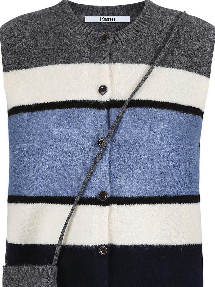 fano Warm Korean Commuter Straight Stripe Round Neck Women Acrylic Cardigans