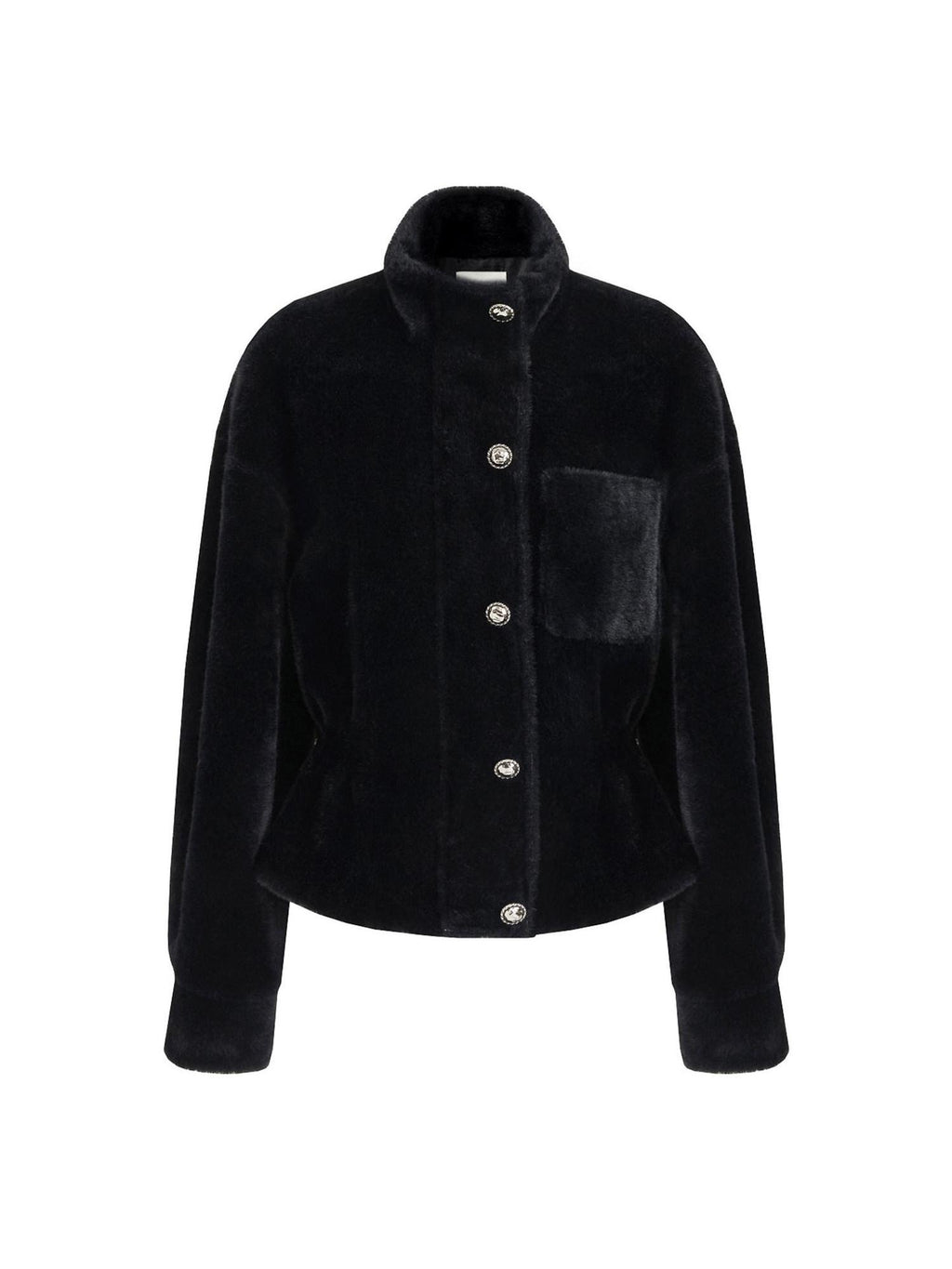 unspoken Thick 3D Tailored Slim Stand Collar Women Black Single Breasted Short Coat