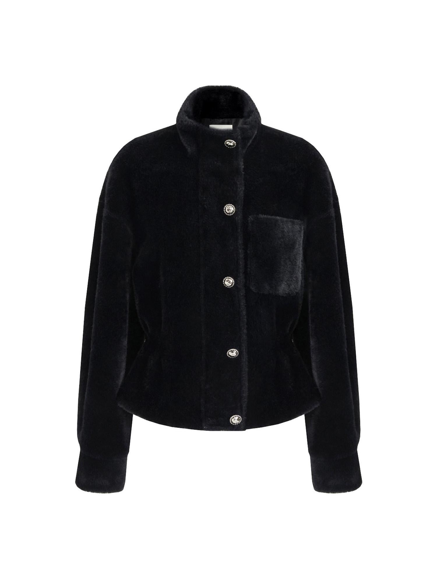 unspoken Thick 3D Tailored Slim Stand Collar Women Black Single Breasted Short Coat