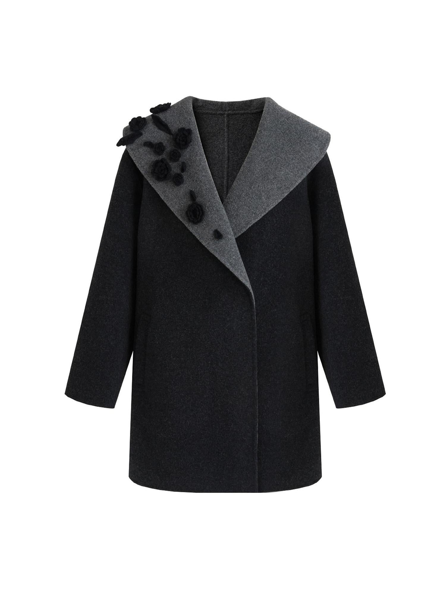 unspoken Warm Thick Minimal Commuter Loose Fit Lapel Women Sheep Wool Blend Wool Coats