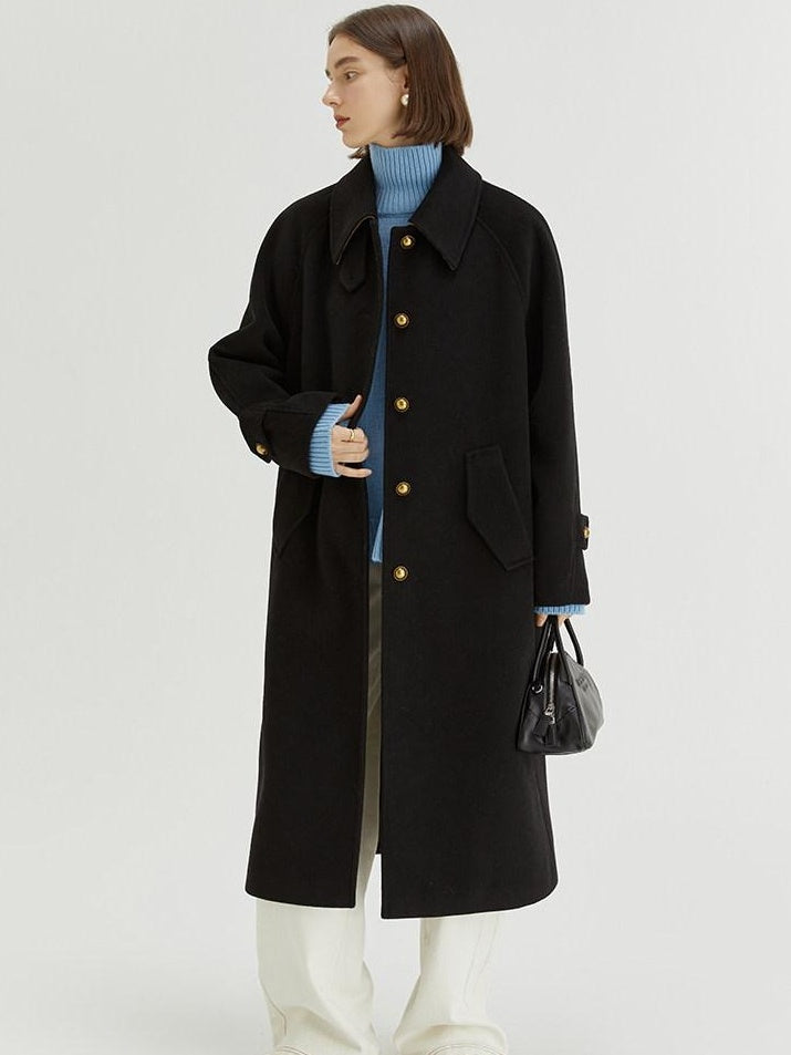 fano Insulated Minimalist Commuter Straight Raglan Sleeve Women Poly Blend Long Coats