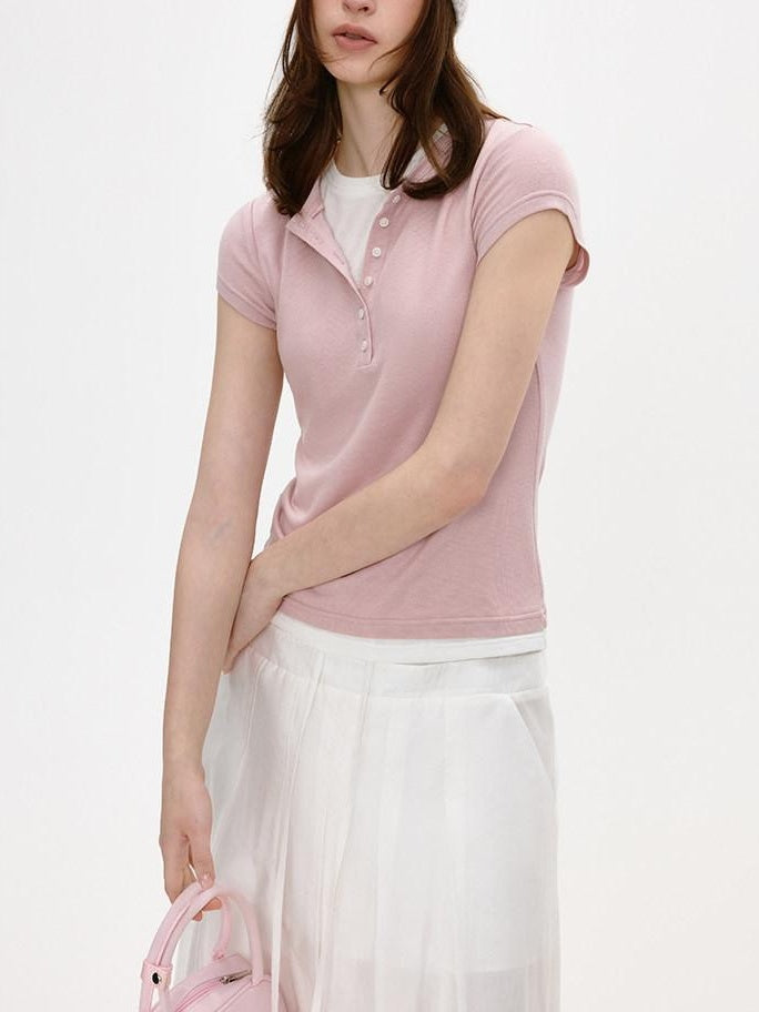 fano Lyocell Blend Commuter Korean Slim Fit Office Pink White Short Sleeve T-Shirts