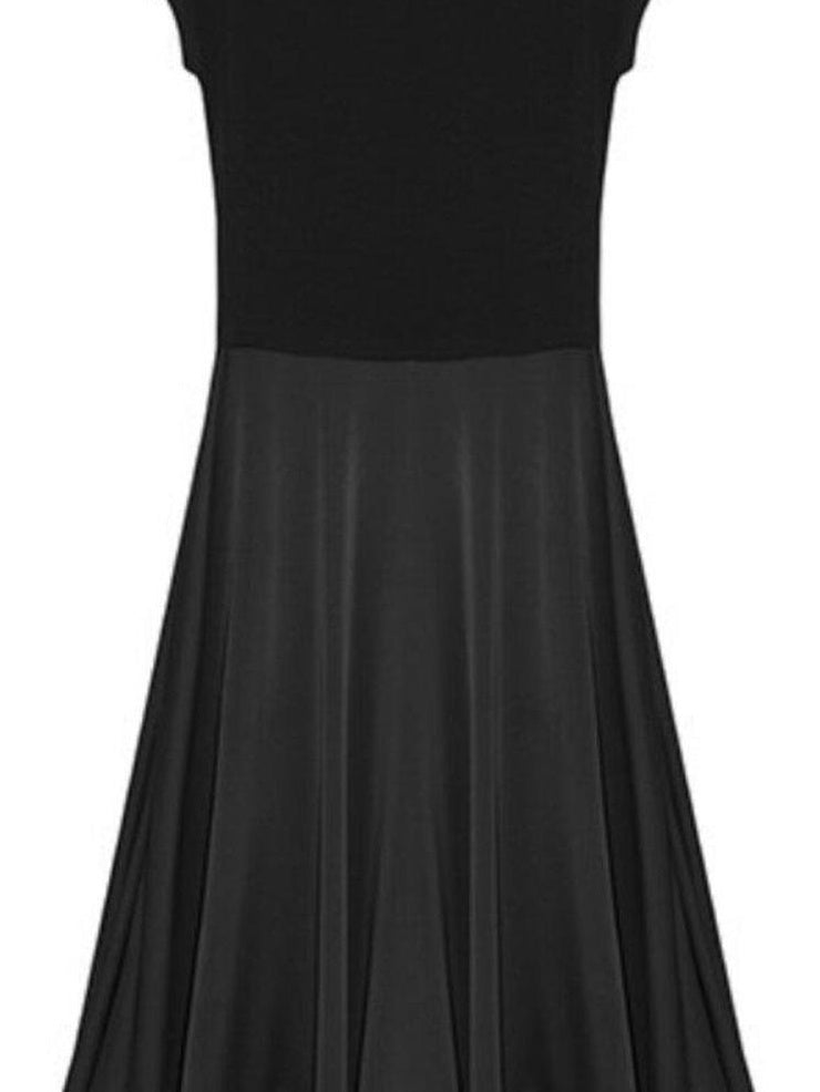 fano High Waist Minimalist Office A Line Short Sleeve Mock Neck Black Midi Dresses