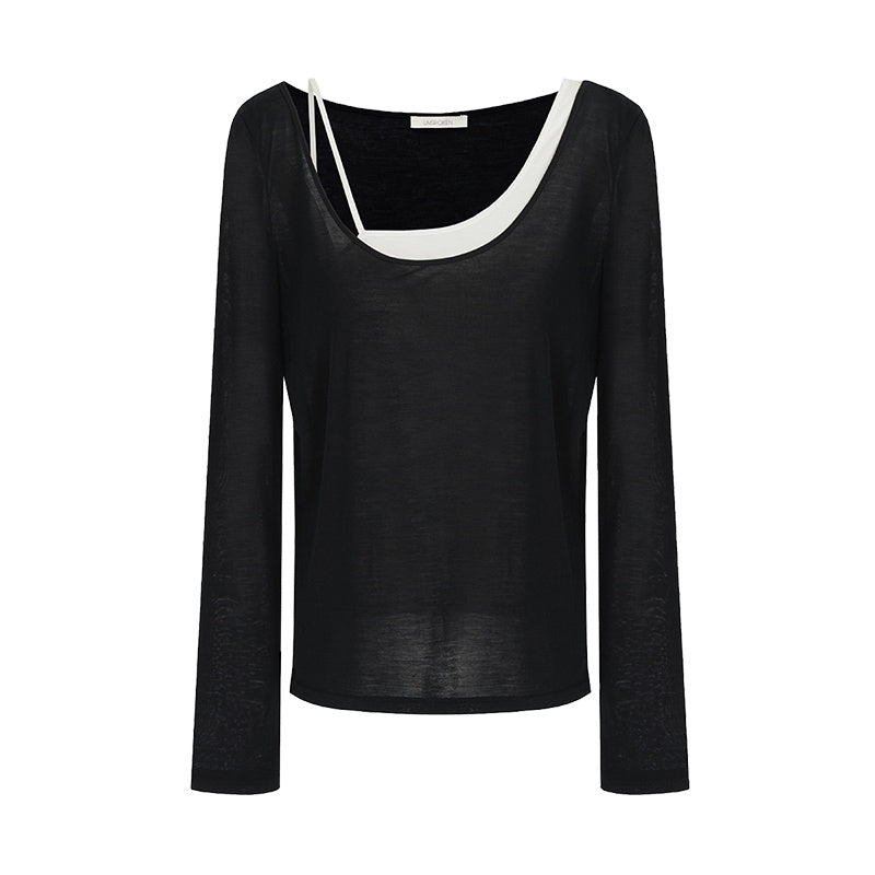 unspoken_Minimal_Slim_V-neck_Split_Hem_Long_Sleeve_Button_Solid_Black_Beige_Women_Blouses_MISSTT