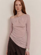 someone sometimes Lyocell Wool Blend Lightweight Asymmetric Neck Slim Casual Long Sleeve T-Shirts
