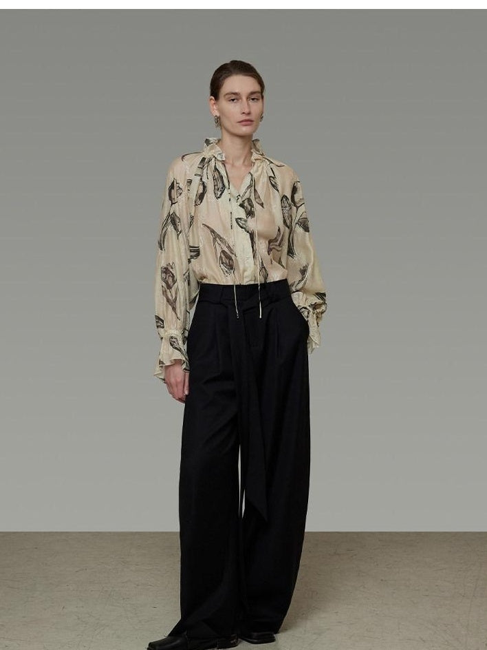 unspoken Breathable Soft Office Loose V-neck Embroidered Floral Viscose Blend Blouses