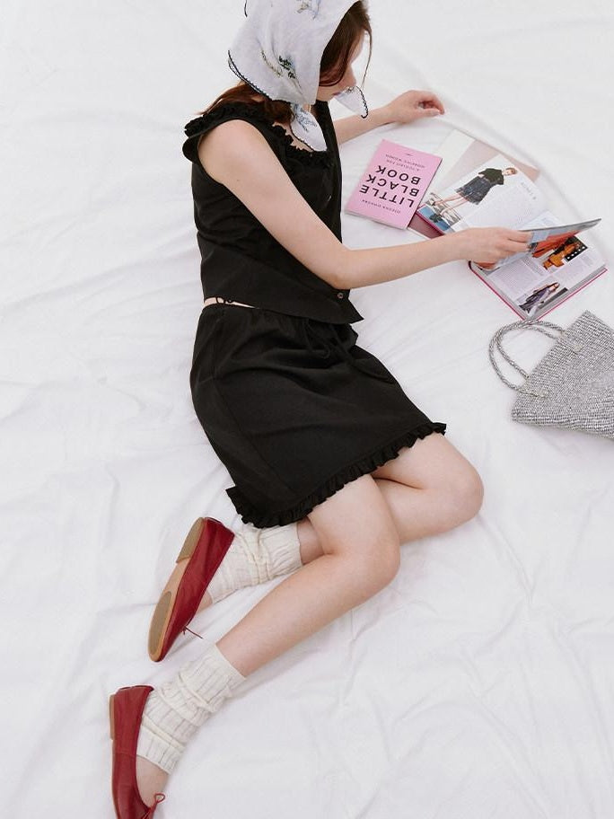 fano Figure Flattering Round Neck Black Two Piece Women S M L Top & Skirt Sets