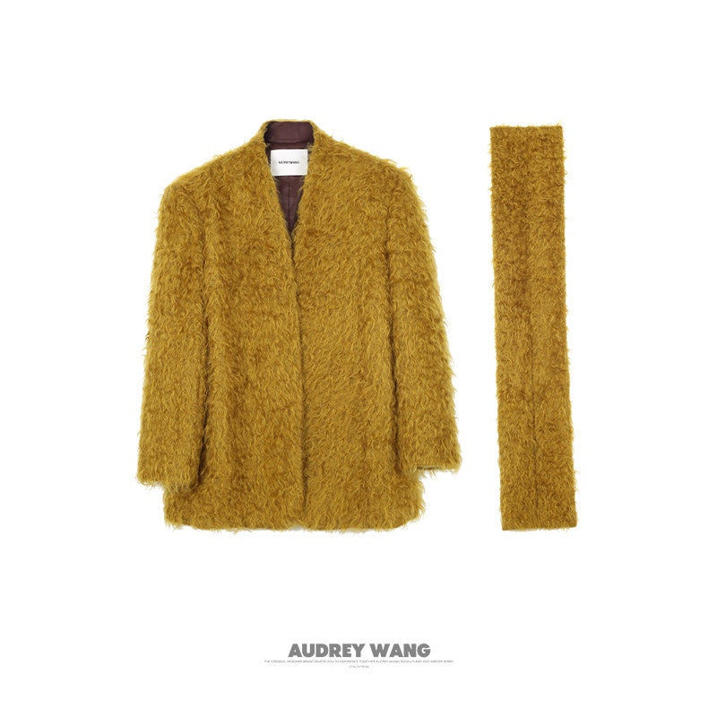 audreyyang_Thick_Mohair_Blend_Commuter_V-neck_For_Women_Solid_Mustard_And_Grape_Wool_Coats_MISSTT