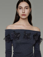 unspoken High Stretch Slim Knit Boat Neck Long Sleeve Dark Gray Office Top & Skirt Sets
