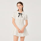 ikyou_Pure_Cotton_Cinched_Waist_Minimal_A_Line_Short_Sleeve_White_Women_Midi_Dresses_MISSTT