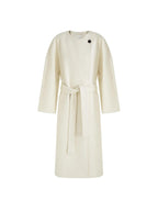 unspoken Lambswool Blend Tie Waist Oversized Commuter Longline White Wool Coats