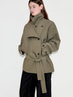 fano Double Breasted Khaki Korean Commuter Loose Mid Length Cotton Trench Coats