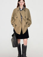 fano Double Breasted Mid Length Loose Fit Korean Commuter Women Khaki Trench Coats