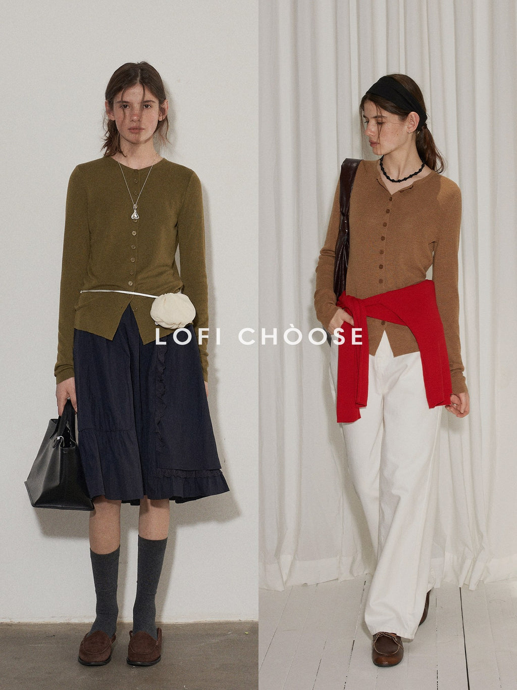 Lofi choose Button Front Slim Fit Commuter Womens Crew Neck Long Sleeve Knit Cardigans