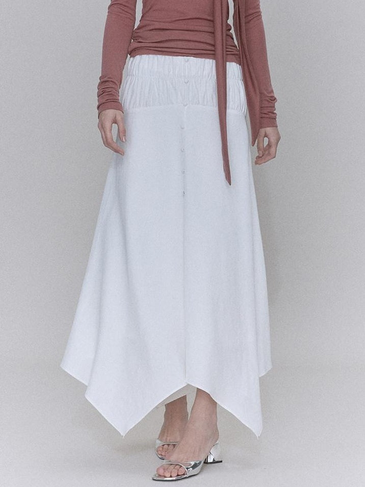 someone sometimes Recycled Viscose Linen Blend High Waist Asymmetric A Line Women Maxi Skirts